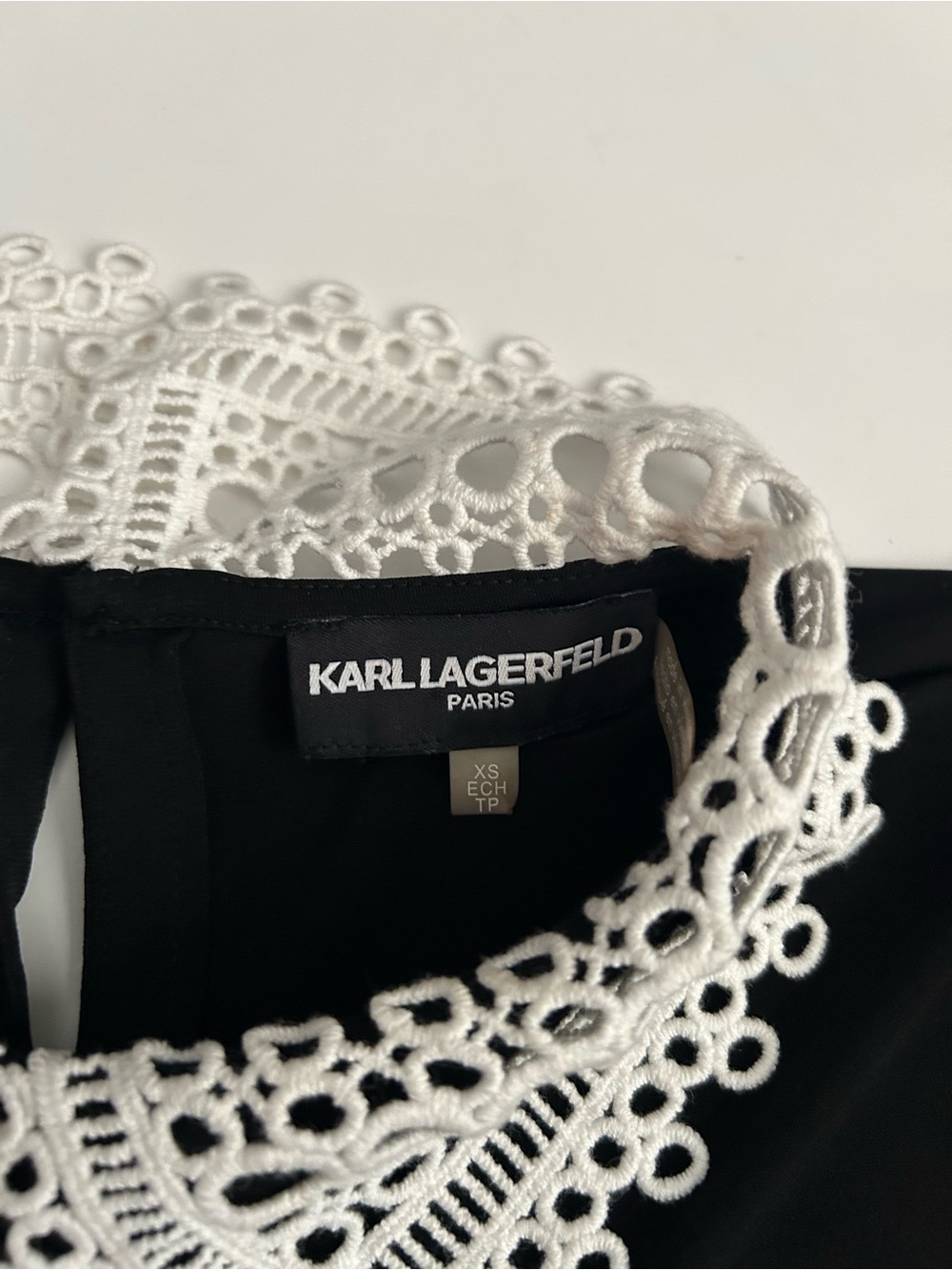 Karl Lagerfeld Paris Crochet Collar Black Blouse | Size XS - Picture 2 of 4